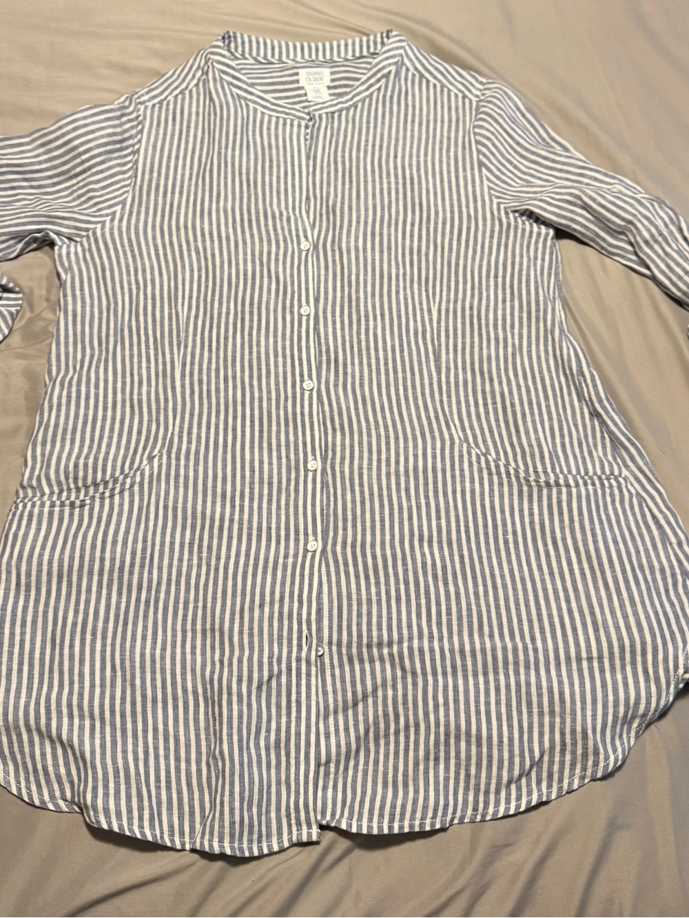 Sigrid Olsen Navy and White Striped linen Button-Front Swim Coverup